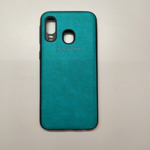 Чехол Samsung A40 (кожа/логотип/бирюза)