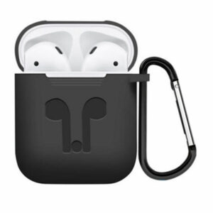 Чехол силиконовый для наушников Apple AirPods с карабином тёмно-серый